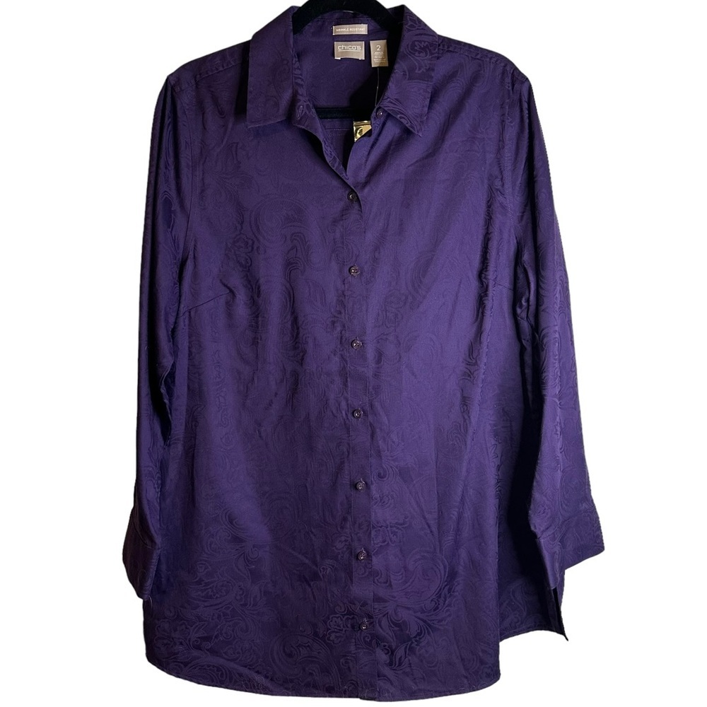 Chico’s Locklyn Paisley Jacquard Sateen Shirt Whimsigoth Boho Artsy Luxe 2 NWT